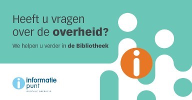 Groene ondergrond met zwarte letters Heeft u vragen over de overheid? Wij helpen u verder in de bibliotheek