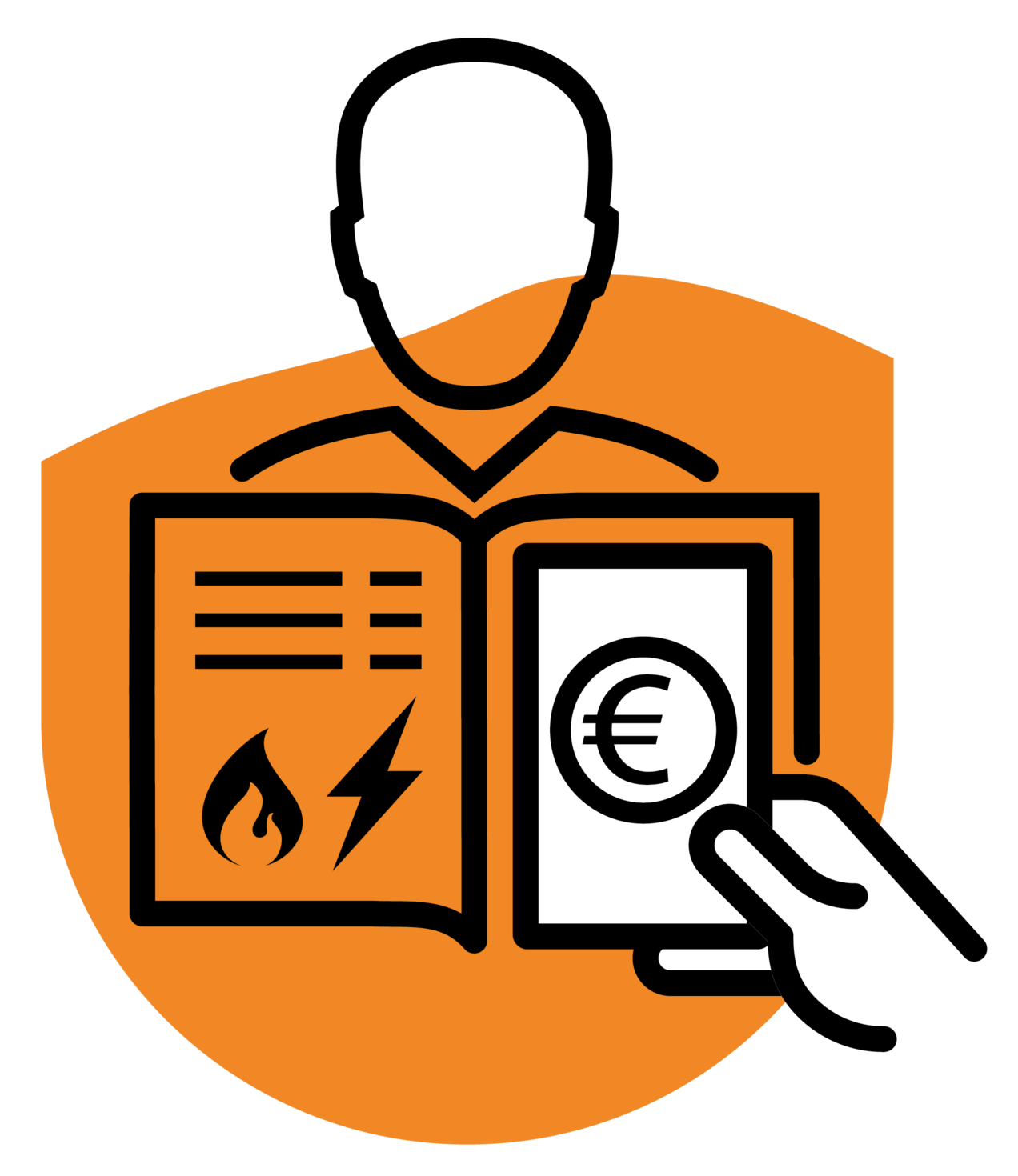 getekend hoofd, energierekening, geldbiljet en oranje achtergrond